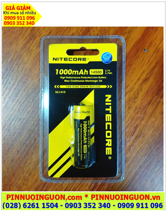 Nitecore NL1410 (14500); Pin sạc 3.7v 14500 Lithium Nitecore NL1410 (AA 1000mAh, Nội trở 3.42Wh)